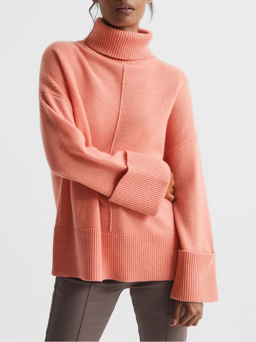 Reiss Sarah Cashmere Blend Roll Neck Sweater Coral Pink Size XS Oversized Fall